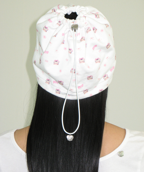 BETTY BOOP PATTERN STRING BEANIE WHITE