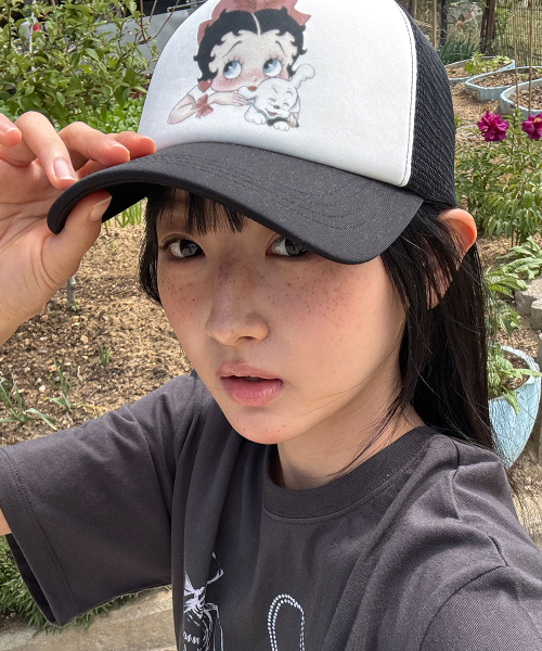BETTY BOOP RIBBON MESH BALL CAP BLACK