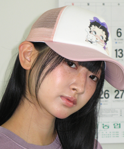 BETTY BOOP RIBBON MESH BALL CAP PINK