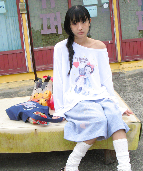 BETTY BOOP RIBBON APPLIQUE SWEAT SHOULDER BAG NAVY