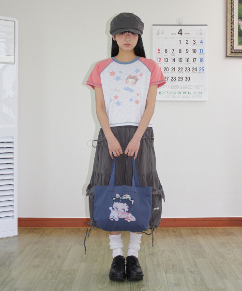 BETTY BOOP RIBBON APPLIQUE SWEAT SHOULDER BAG NAVY