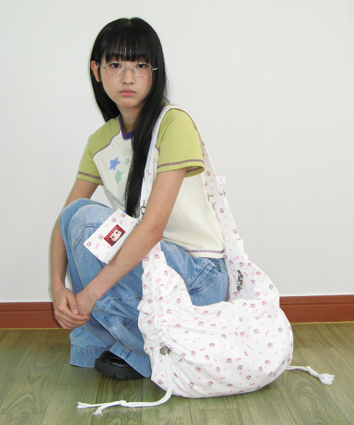 BETTY BOOP PATTERN STRING CROSS BAG WHITE