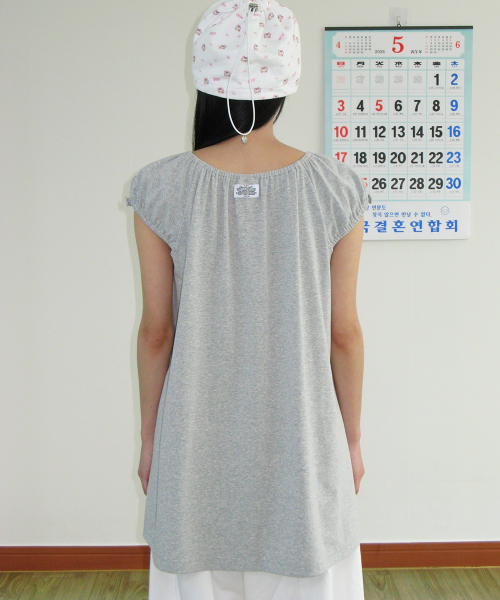 BUTTON PUFF SHIRRING DRESS GREY