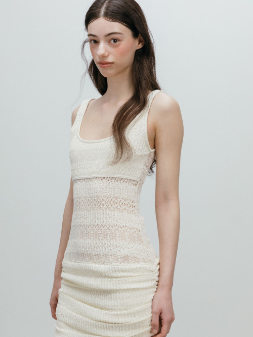 CROCHET SHIRRING MINI DRESS / IVORY