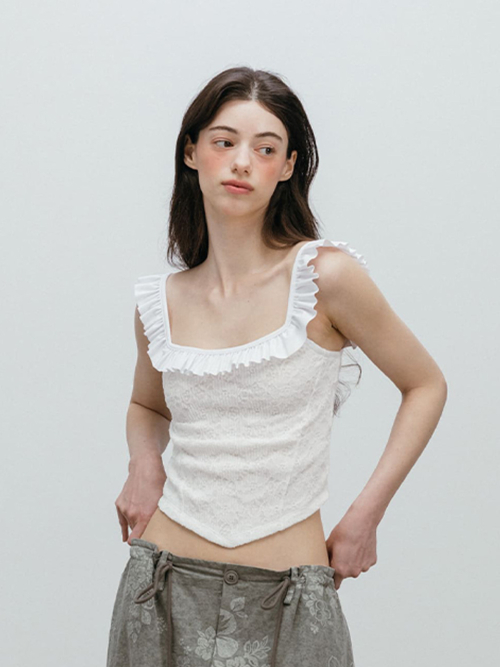 FRILL LACE SLEEVELESS / WHITE