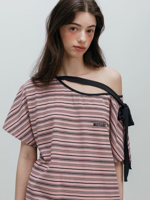 STRIPED RIBBON T-SHIRT / PINK