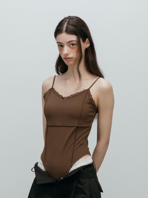 LACE SLEEVELESS TOP / BROWN