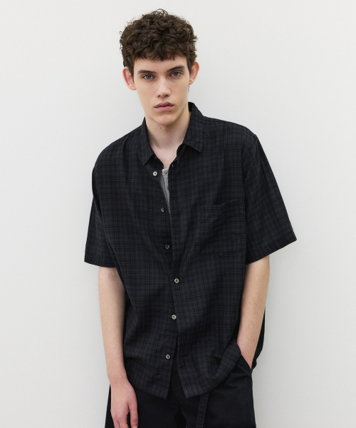 Airy Shadow Half Check Shirt Charcoal
