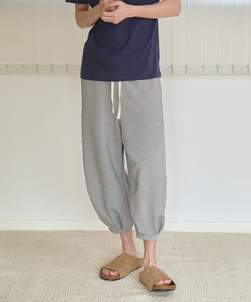 Balloon capri sweat pants -MELANGE GREY