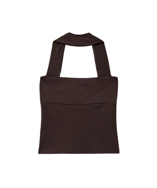 Active shirring halter neck sleeveless -BROWN