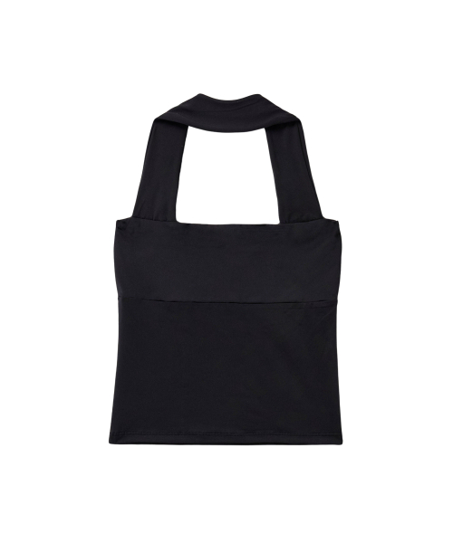 Active shirring halter neck sleeveless -BLACK