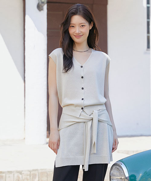 [SET] Knit Vest Skirts Homewear Set NEK6MV529_2color