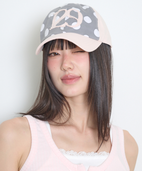 129 APPLIQUE BALL CAP PINK DOT