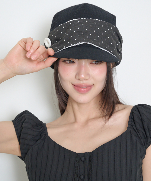 DOT BUTTON NEWSBOY CAP BLACK