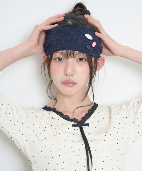 TWO-WAY LACE HAIRBAND NAVY