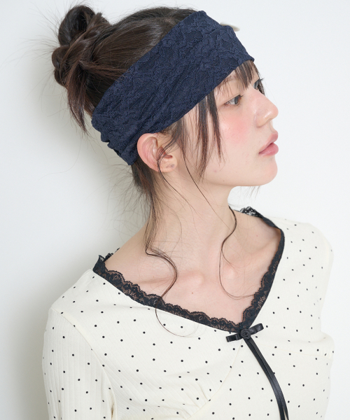 TWO-WAY LACE HAIRBAND NAVY
