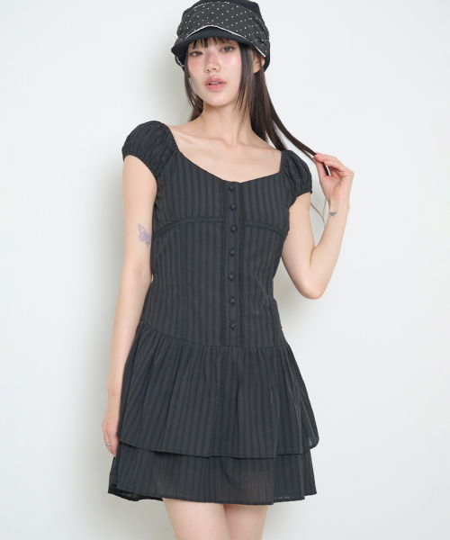 PUFF FRILL DRESS BLACK