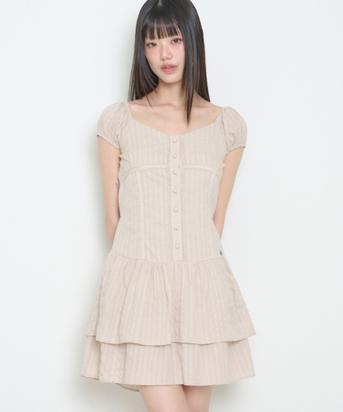 PUFF FRILL DRESS BEIGE