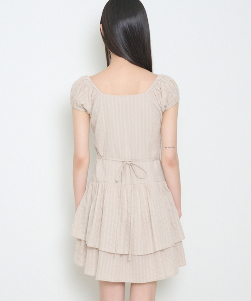 PUFF FRILL DRESS BEIGE