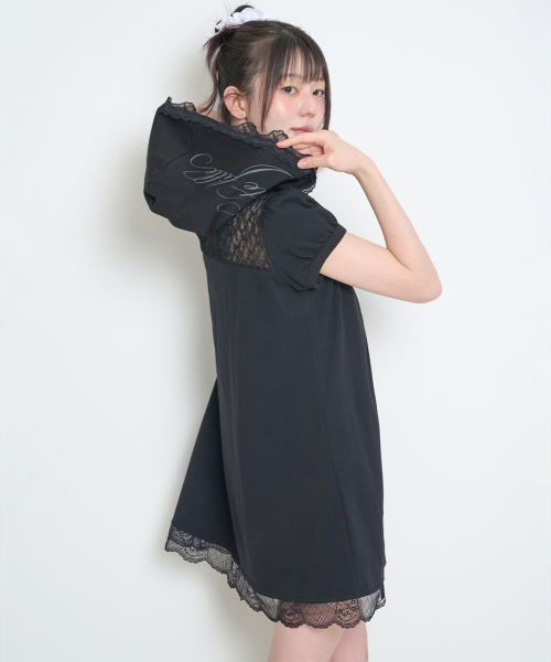 LACE HOODIE DRESS BLACK