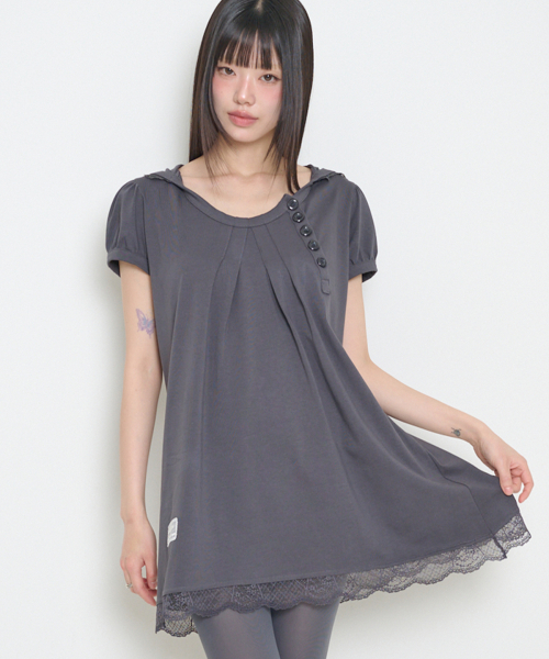 LACE HOODIE DRESS CHARCOAL