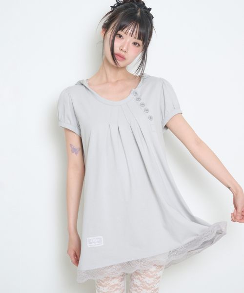LACE HOODIE DRESS GRAY