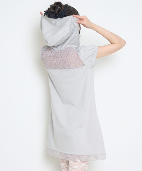 LACE HOODIE DRESS GRAY