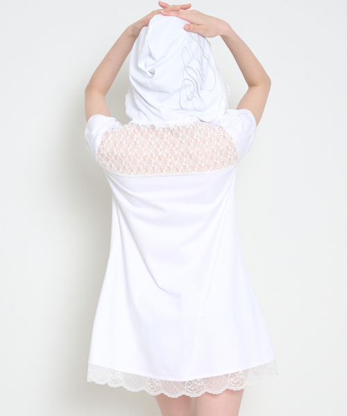 LACE HOODIE DRESS WHITE