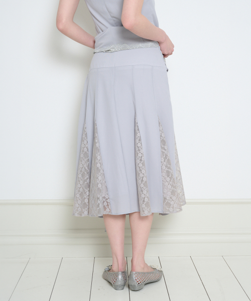 BOW CHIFFON LACE SKIRT GRAY
