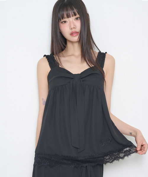 BOW CHIFFON LACE SLEEVELESS BLACK