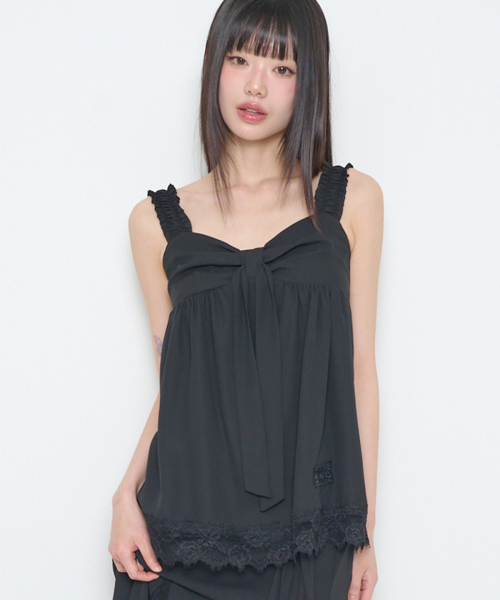 BOW CHIFFON LACE SLEEVELESS BLACK