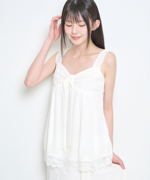 BOW CHIFFON LACE SLEEVELESS IVORY