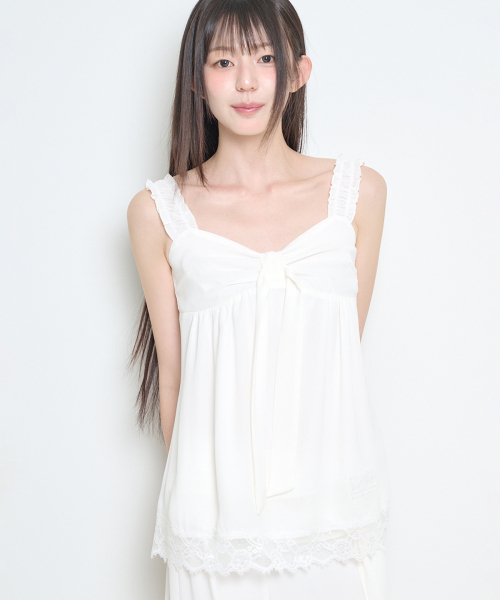 BOW CHIFFON LACE SLEEVELESS IVORY
