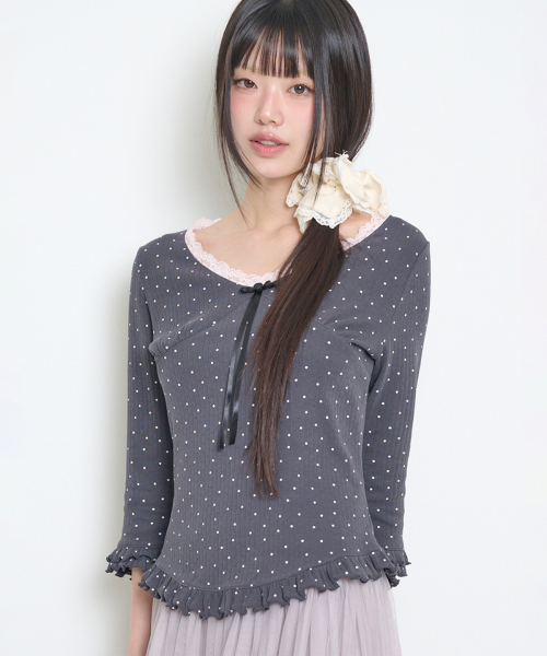 DOT LACE T-SHIRT CHARCOAL