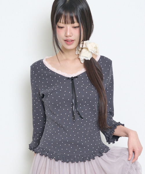 DOT LACE T-SHIRT CHARCOAL