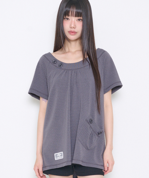 POCKET BUTTON T-SHIRT CHARCOAL