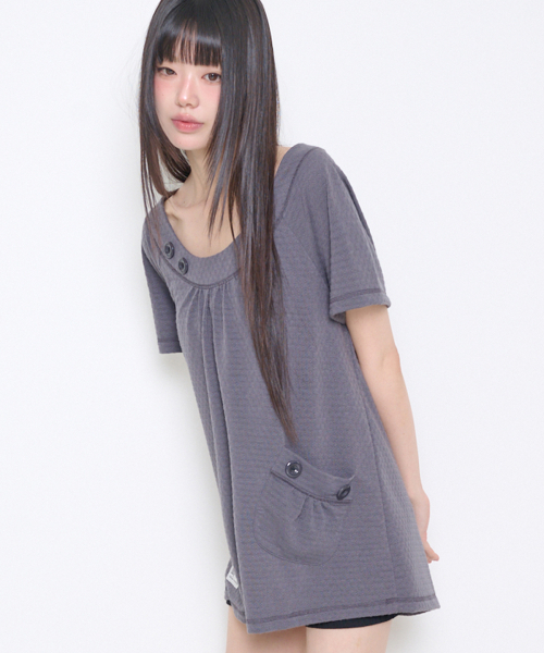 POCKET BUTTON T-SHIRT CHARCOAL