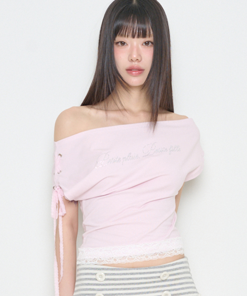 LACE TRIMMING T-SHIRT PINK