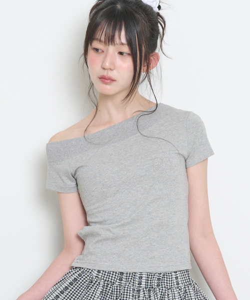 129 ONE SHOULDER HOTFIX TOP MELANGE