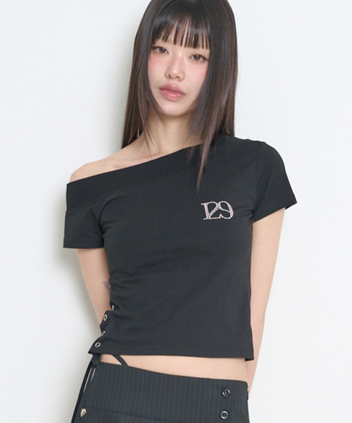 129 ONE SHOULDER HOTFIX TOP BLACK
