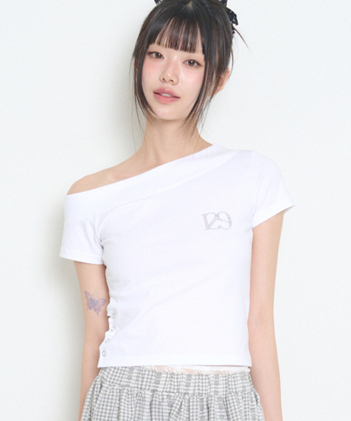 129 ONE SHOULDER HOTFIX TOP WHITE