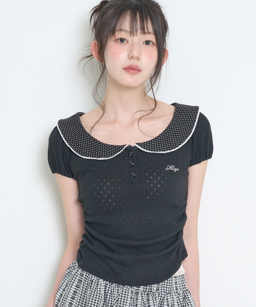 PETITE PUFF COLLAR T-SHIRT BLACK