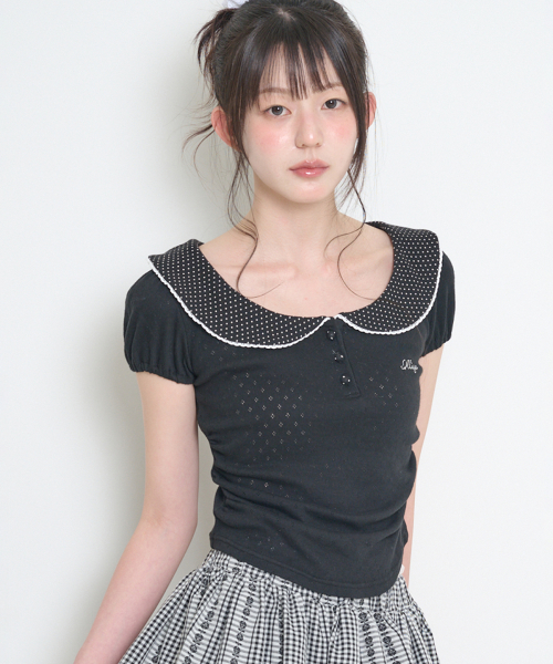 PETITE PUFF COLLAR T-SHIRT BLACK
