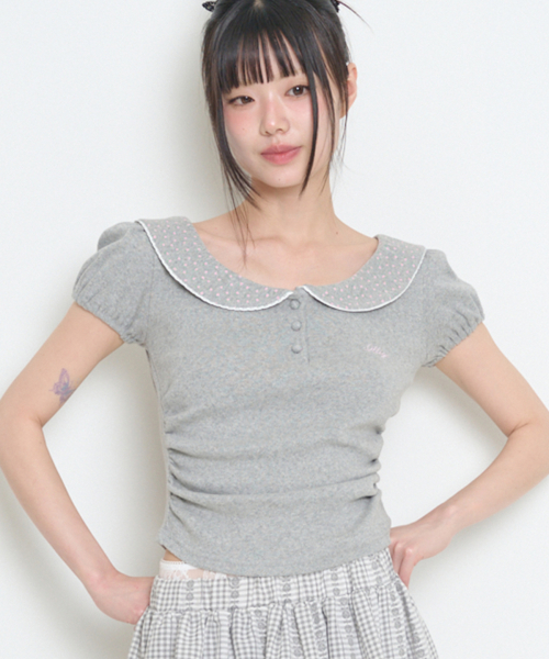 PETITE PUFF COLLAR T-SHIRT MELANGE