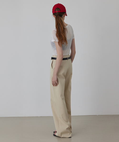 Clean-Cut Cotton Tuck Low-Waist Pants_Beige_2colors