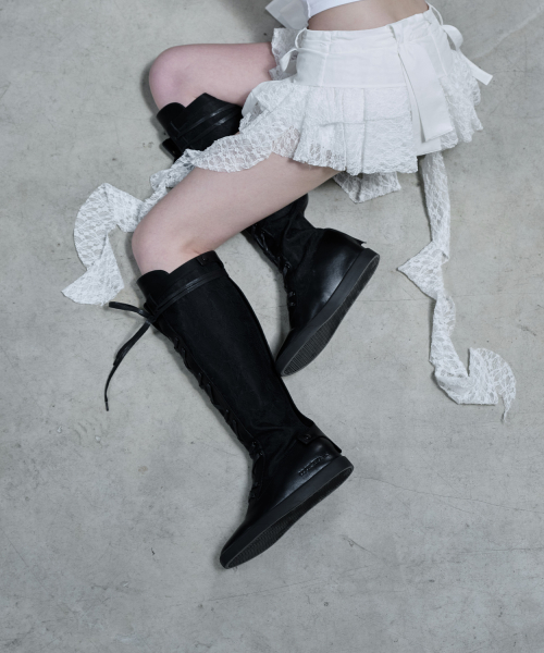 [X ODOR] Lace Ribbon Rain Boots
