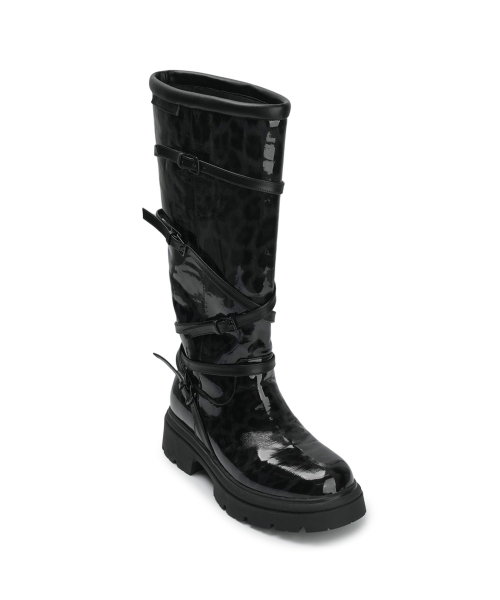 [X ODOR] Glossy Leopard Rain Boots