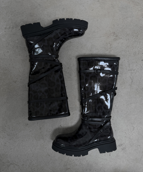[X ODOR] Glossy Leopard Rain Boots