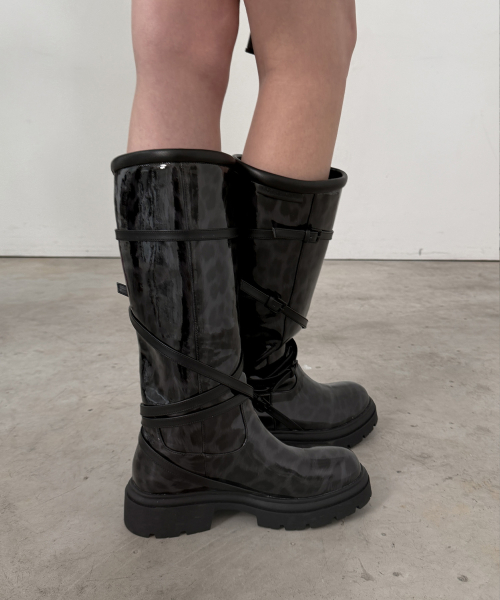 [X ODOR] Glossy Leopard Rain Boots