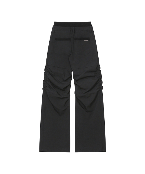 Ribbed layered shirring pants BLACK